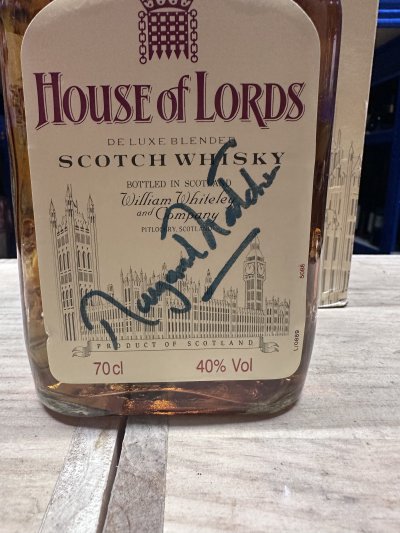 House of Lords whisky signed by Margaret Thatcher