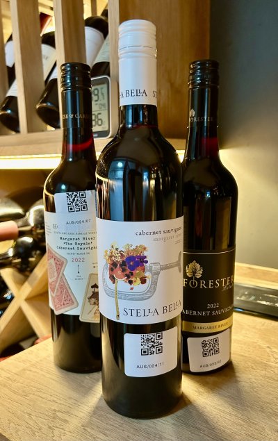 Three Margaret River Cabernet Sauvignon, Stella Bella 2021, Forester 2022 and House of Cards 2022 