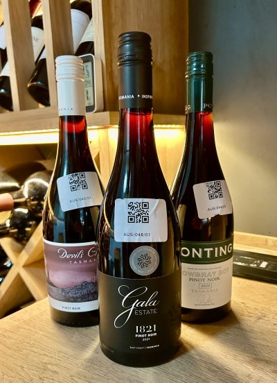 Three Tasmanian Pinot Noirs, Gala Estate 1821 2021, Ponting Mowbray Boy 2022, Devils Corner 2023