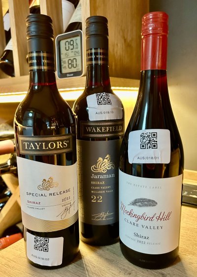 Three Clare Valley Shiraz - Mockingbird Hill 2022, Wakefield Jaraman 2022, Taylors Special Release 