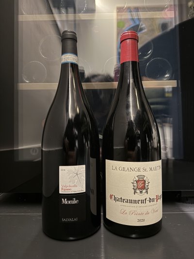 MAGNUMS, 1x Perrin Family (of Chateau de Beaucastel) La Grange St. Martin Chateauneuf du Pape La Pointe du Vent 2020 & 1x Salvalai Monile Valpolicella Ripasso 2019
