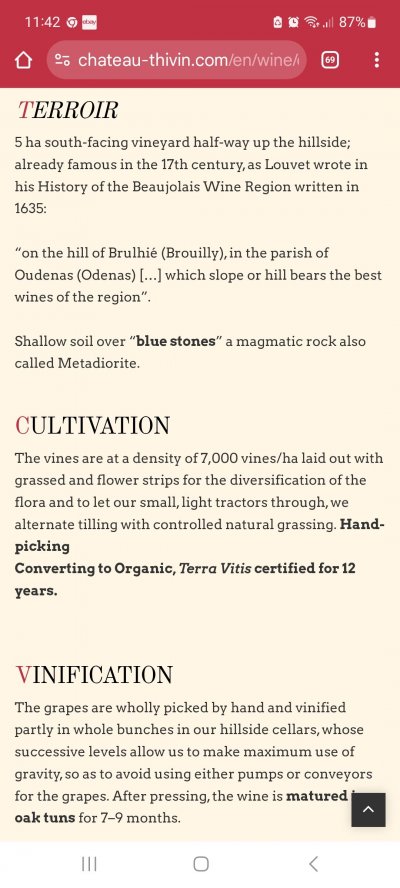 Chateau Thivin, Griottes Brulhie, Cote de Brouilly