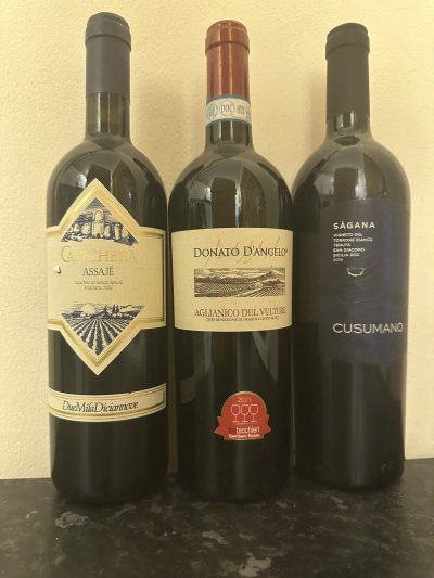 Italian Red Mixed Lot Capichera, Assaje, Isola dei Nuraghi IGT 2019 - Sagana Cusumano 2019 - Aglianico del Vulture Donato D'Angelo 2017