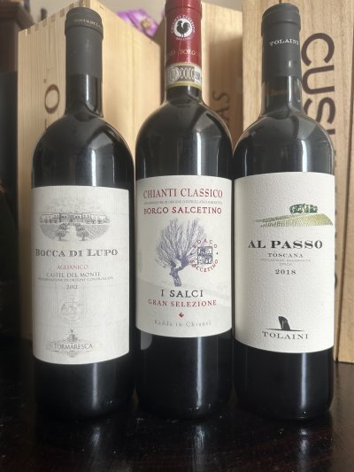 Tormaresca, Bocca di Lupo IGT 2012 - Chianti Classico Gran Selezione I Salci Bolgo Salcetino 2015- Al Passo Tolaini IGT Toscana 2018