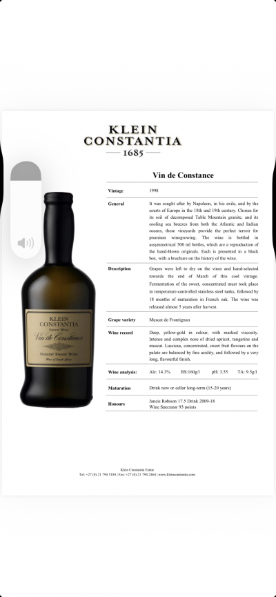Klein Constantia, Vin De Constance, Constantia