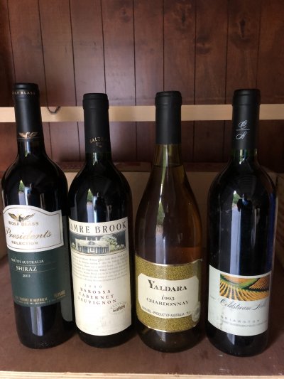 Wolf Blass, President Shiraz, 2003. Mamre Brook Cabernet Sauvignon 2000. Yaldara Chardonnay 1993. Coldstream hills Cabernet Sauvignon 1997.
