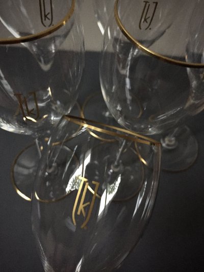 6 bespoke Baccarat crystal & 24k gold Champagne/white wine glasses - Handmade in France