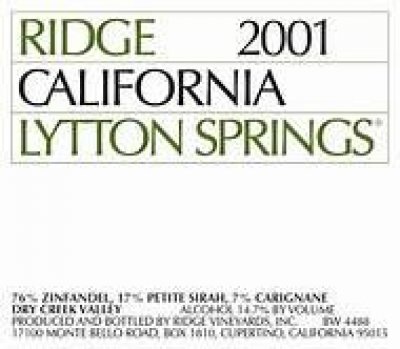 Ridge, Lytton Springs Zinfandel, California, Napa Valley, United States, AVA