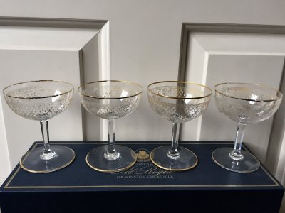 4 Baccarat 24k gold/crystal Champagne Coupes 