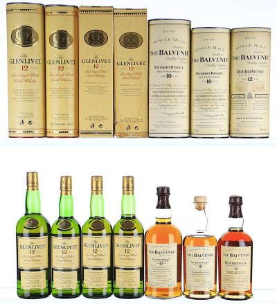 A Mixed Lot of Balvenie and Glenlivet Single Malt Whiskies -1990s Bottling (Mixed Formats)