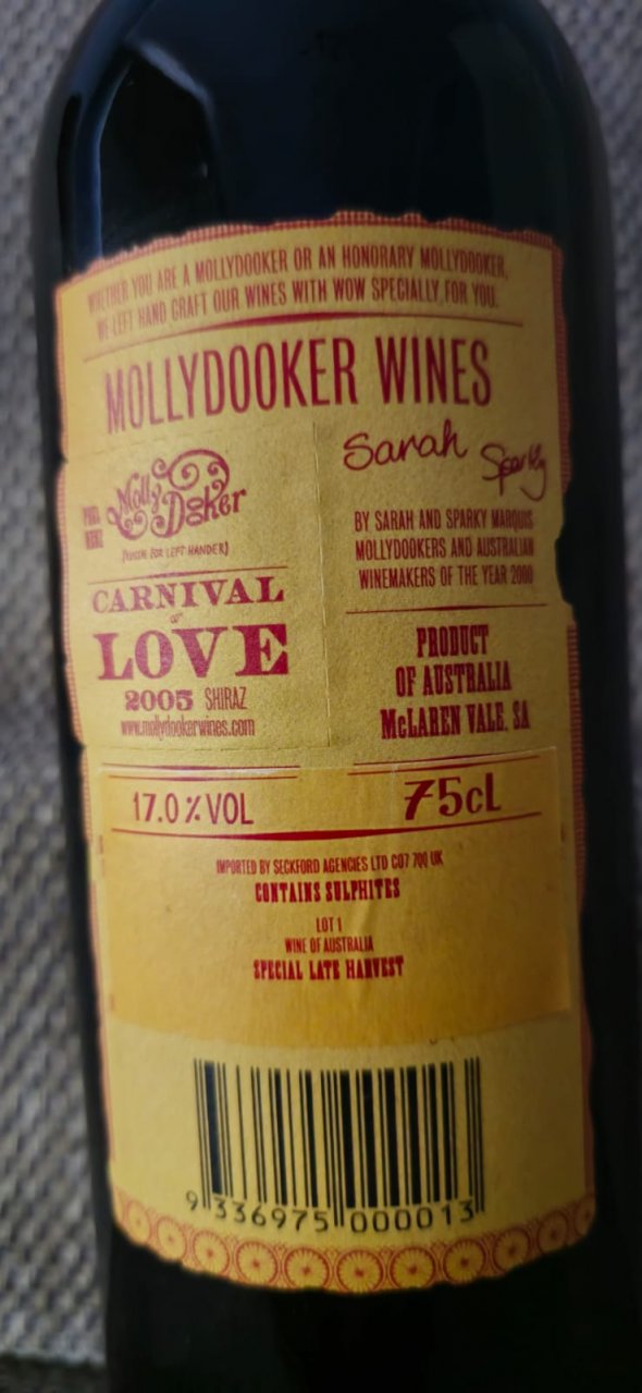 Mollydooker, Carnival Of Love Shiraz, McLaren Vale