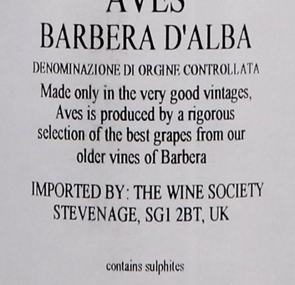 Comm. G.B. Burlotto, Barbera d'Alba, Aves