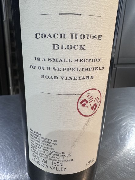 Two Hands, magnum , Coach House Block Shiraz, Barossa Valley