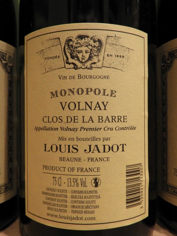 Maison Louis Jadot, Volnay Premier Cru, Clos de la Barre Monopole