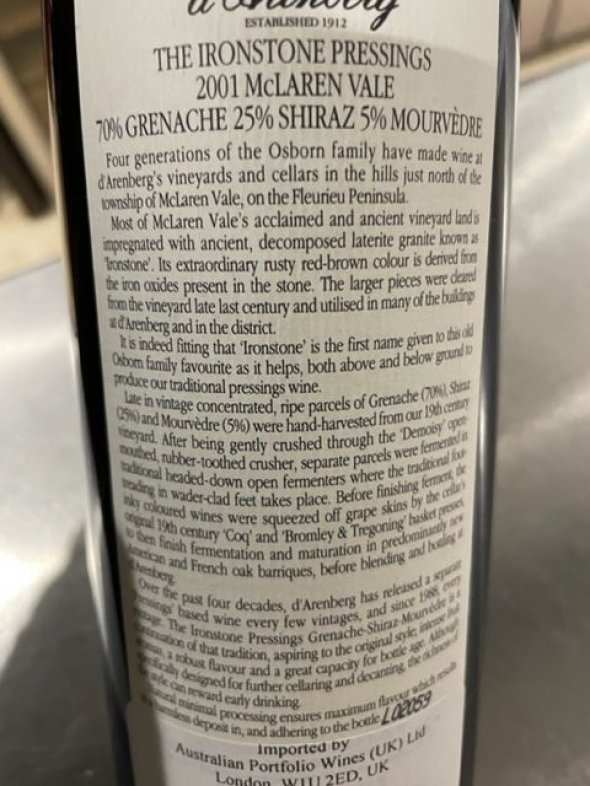 d'Arenberg, The Ironstone Pressings Grenache Shiraz Mourvedre, McLaren Vale