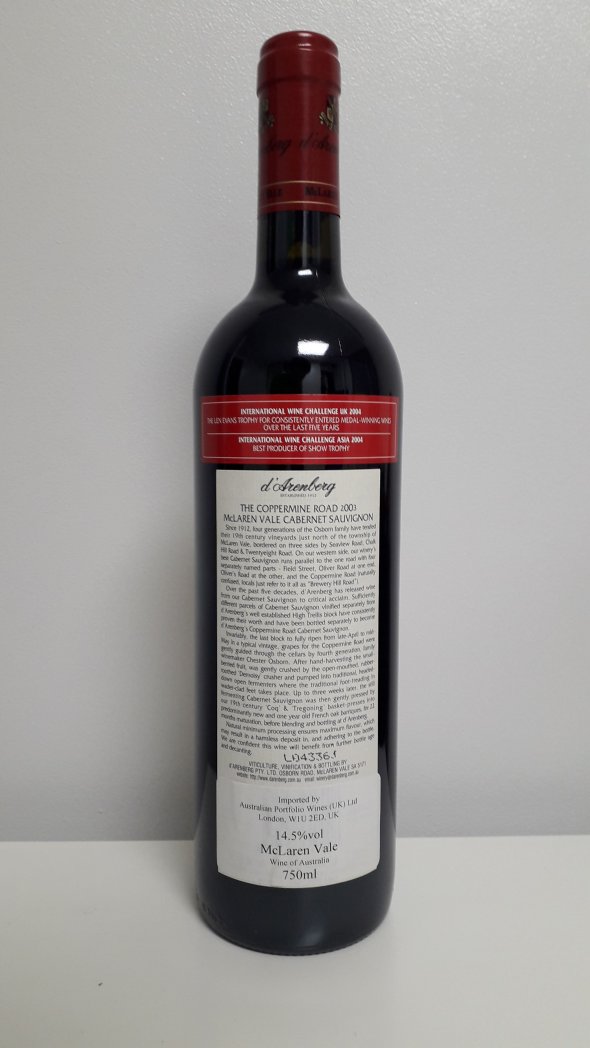d'Arenberg, The Coppermine Road Cabernet Sauvignon, McLaren Vale