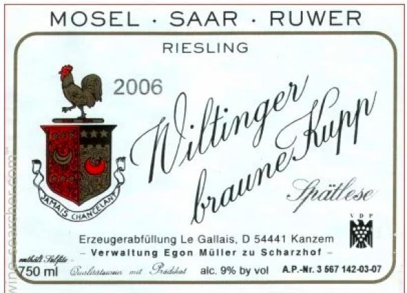 Egon Muller, Le Gallais Wiltinger Braune Kupp Spatslese