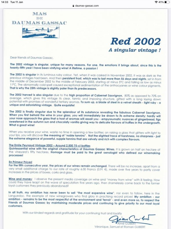 Mas de Daumas Gassac, Vin de Pays, Pays d'Herault