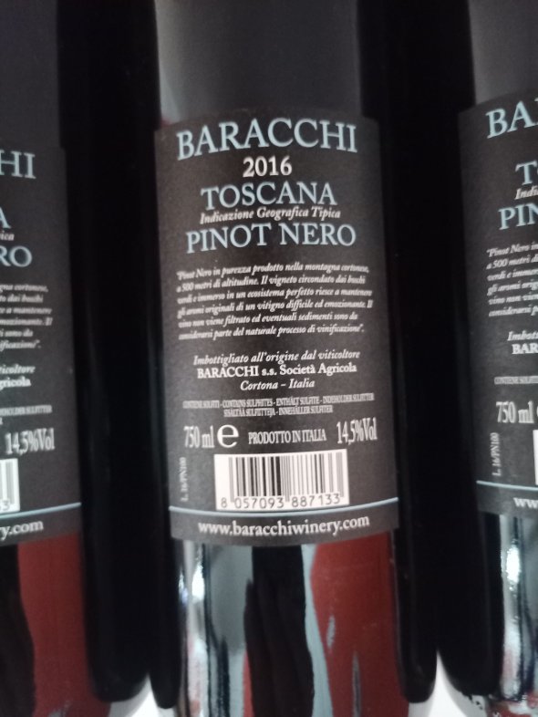 Baracchi Pinot Nero 2016 Toscana Parker 93 