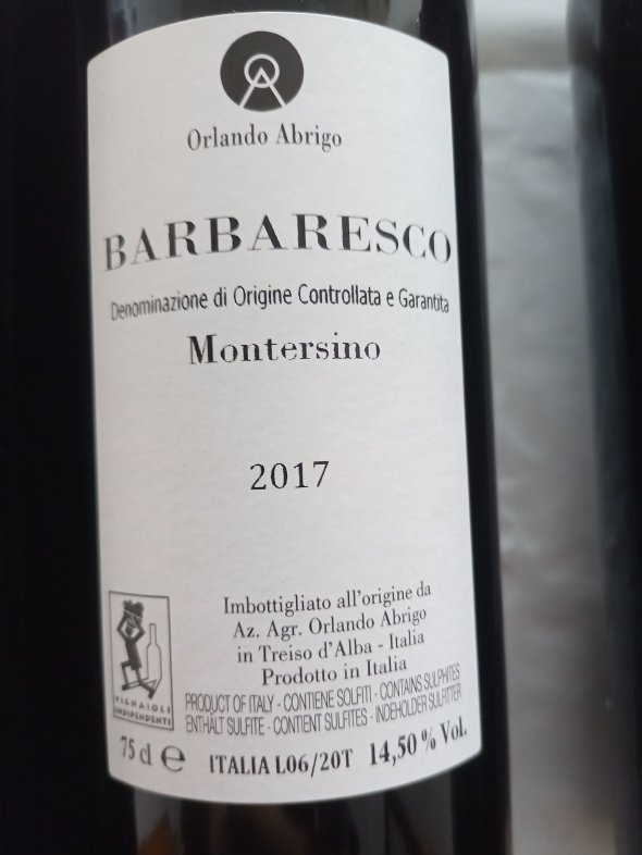 Orlando Abrigo, Barbaresco, Vigna Montersino,Wine Advocate 94