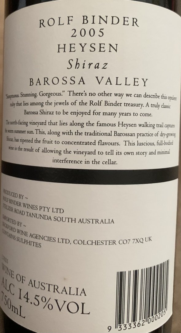 Rolf Binder, Heysen Shiraz, Barossa Valley