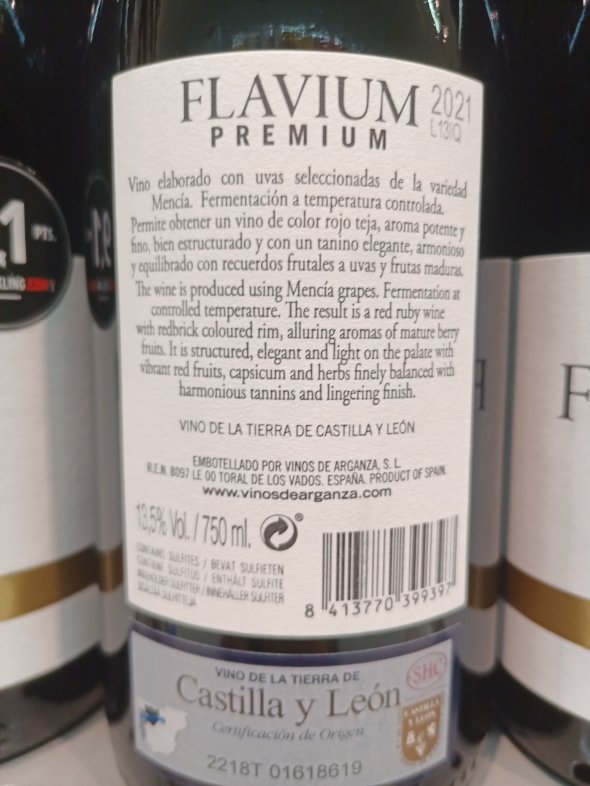 Bierzo Mencia Flavium Premium 91 James Suckling 90 Robert Parker