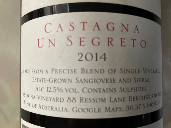 &ldquo;Un Segreto&rdquo; Shiraz-Sangiovesee, Julian Castagna, Beechworth, Victoria 