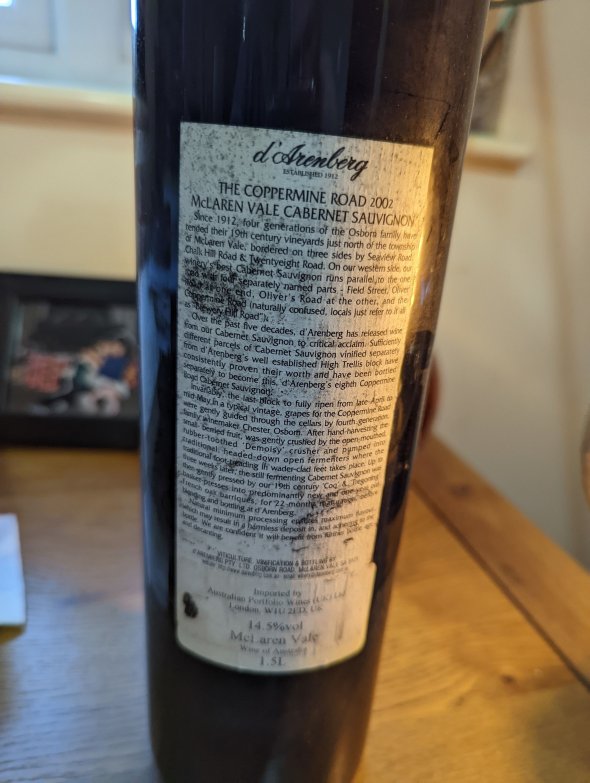 d'Arenberg, The Coppermine Road Cabernet Sauvignon, McLaren Vale
