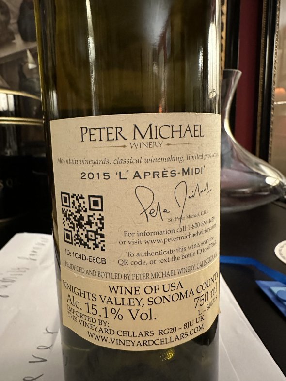 Peter Michael, L'Apres-Midi, Knights Valley