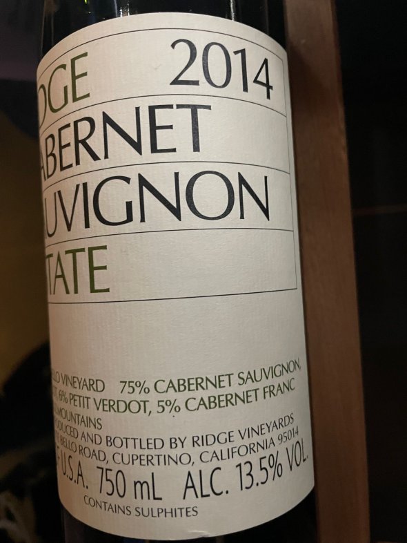 Ridge, Estate Cabernet Sauvignon, Santa Cruz Mountains