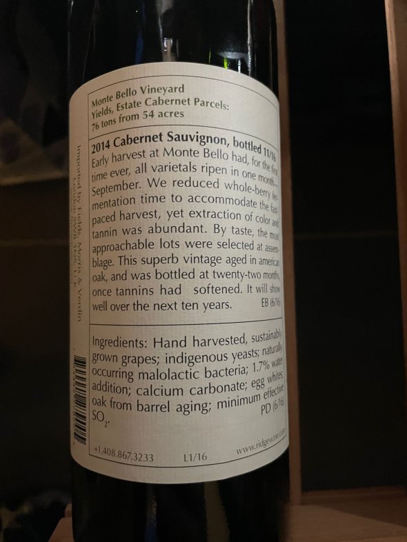 Ridge, Estate Cabernet Sauvignon, Santa Cruz Mountains