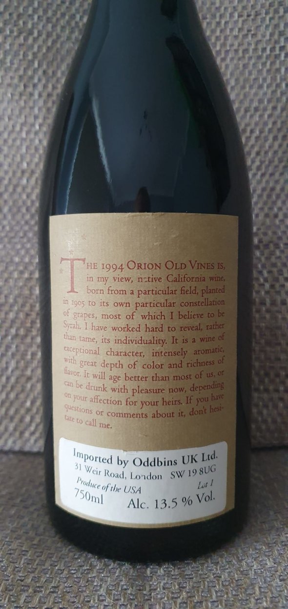 Sean Thackery, Orion Old Vines, Marin County