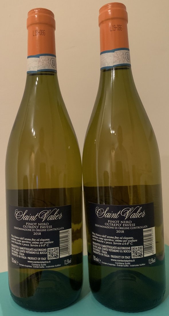Pinot Nero, Blanc de Noir (white wine) Vinified in White , St Valier, Oltrepo Pavese DOC, vintage 2018, , parcel 2x75cl 