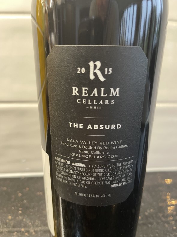 VERY RARE RP 100/100.  Realm Cellars, The Absurd, Napa Valley