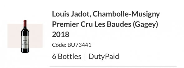 Louis Jadot, Chambolle-Musigny Premier Cru Les Baudes (Gagey) 2018
