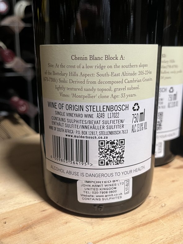 Mulderbosch Single Vineyard Chenin Blanc x3, Block A, S2, W