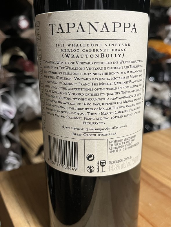 Tapanappa, Whalebone Merlot Cabernet Franc, Wrattonbully