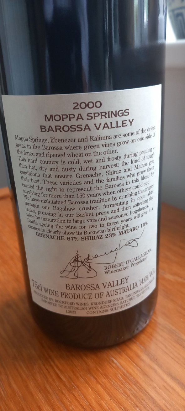 Rockford, Moppa Springs Shiraz, Barossa Valley