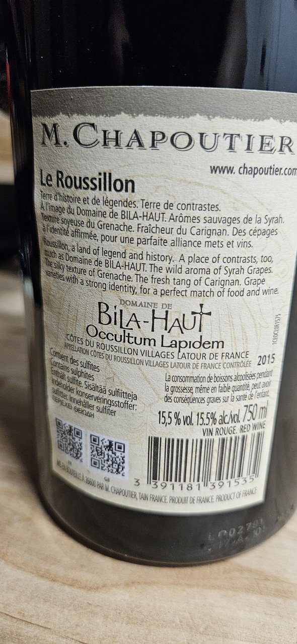 M Chapoutier Domaine Bila-Haut, Cotes du Roussillon Villages Occultem Lapidem