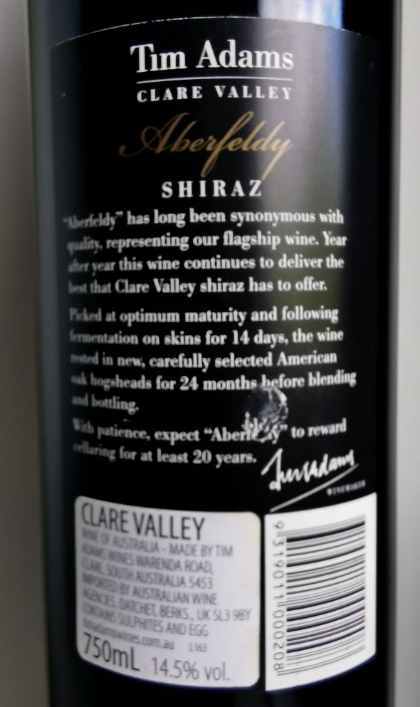 Tim Adams, Aberfeldy Shiraz, Clare Valley