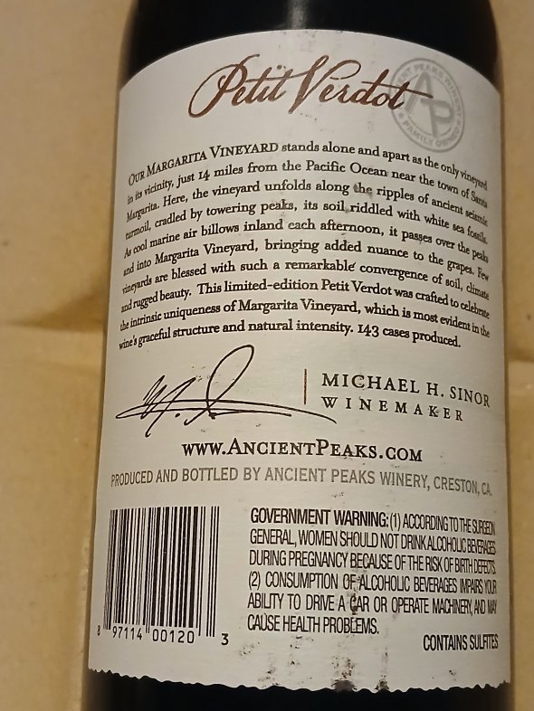 Ancient peaks  petit  verdot paso robles 