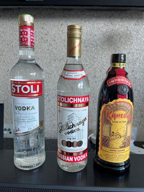 3 bottle Stoli Vodka assortment and Kahlua liqueur