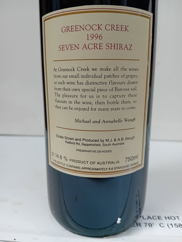 1996 Greenock Creek "Seven Acre Shiraz" (99 Points RP) No Reserve