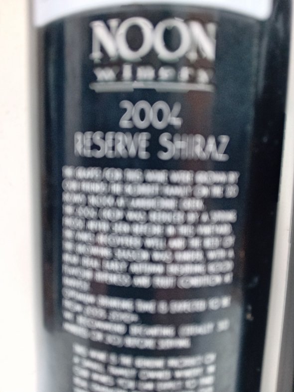 Pair of Noon Reserve wines. 1998 Cabernet Sauvignon & 2004 Shiraz, both 98 points Robert Parker.