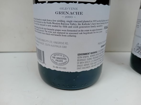 2 Bottles of 2003 Kalleske Old Vine Grenache (96-99 Points RP)