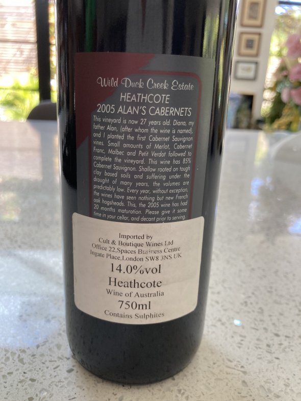 Wild Duck Creek Estate, Alan's Cabernets, Heathcote