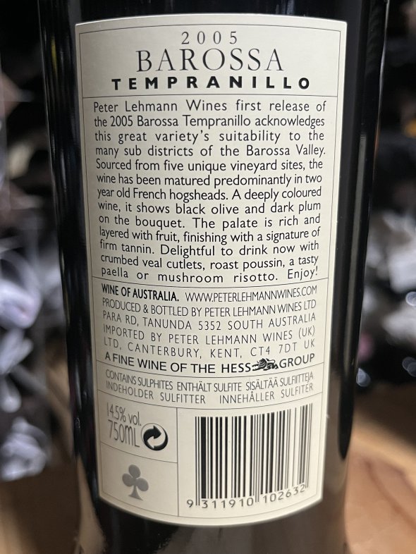 Peter Lehmann, Barossa Shiraz (2002) & Barossa Tempranillo (2005)
