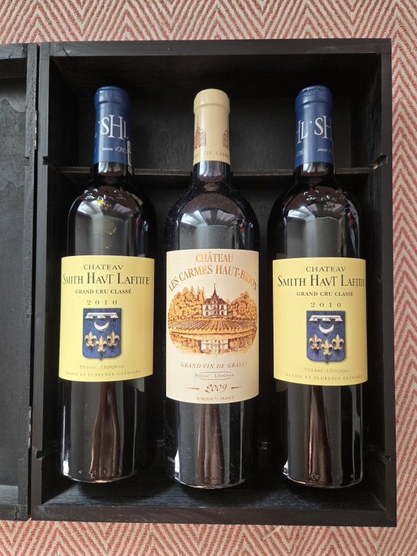 Pessac-Leognan Trio, 2x Smith Haut Lafitte 2010 and Carmes Haut brion 2009