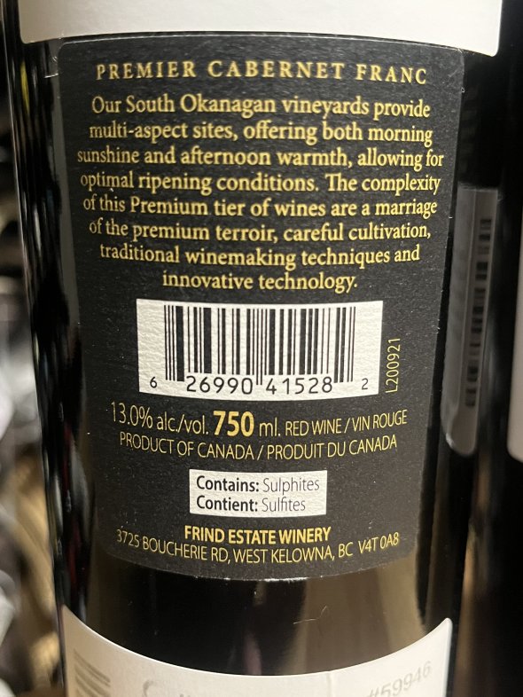 Canadian red trio: Frind Estate Winery, Okanagan Valley 2019/21