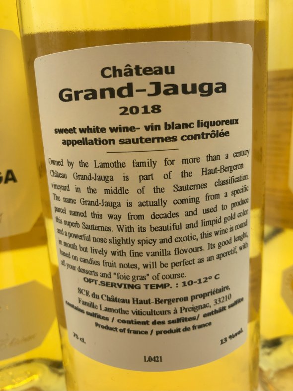 Chateau Grand Jauga Cuvee Prestige 2018 Sauternes